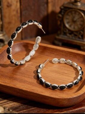 Black Decor Hoop Earrings